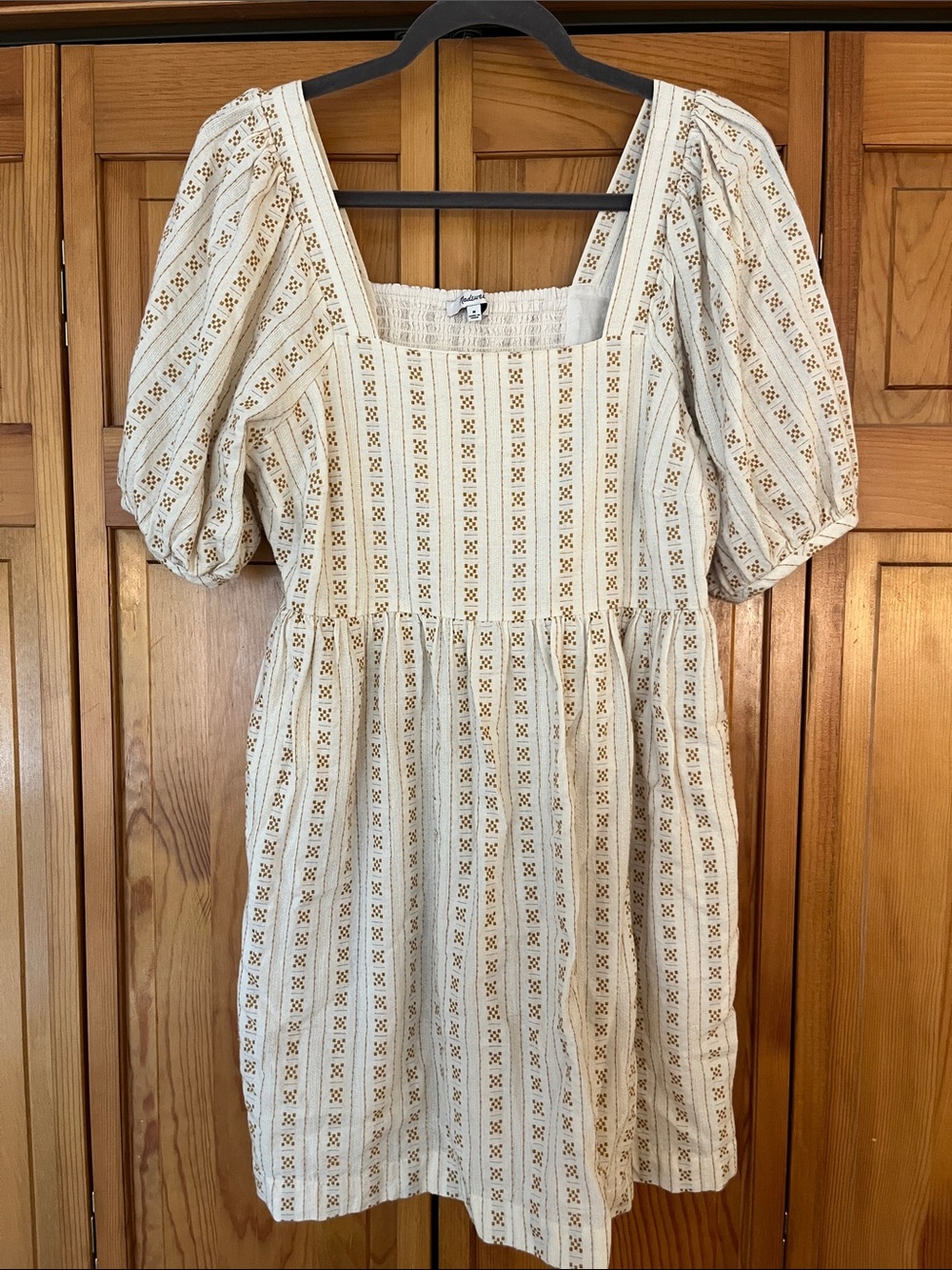 Madewell Cream Mini Dress with Mustard Embroidered Pattern